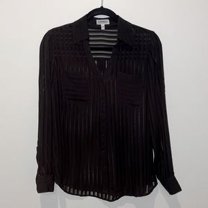 Express Black Striped Semi-Sheer Portofino Shirt